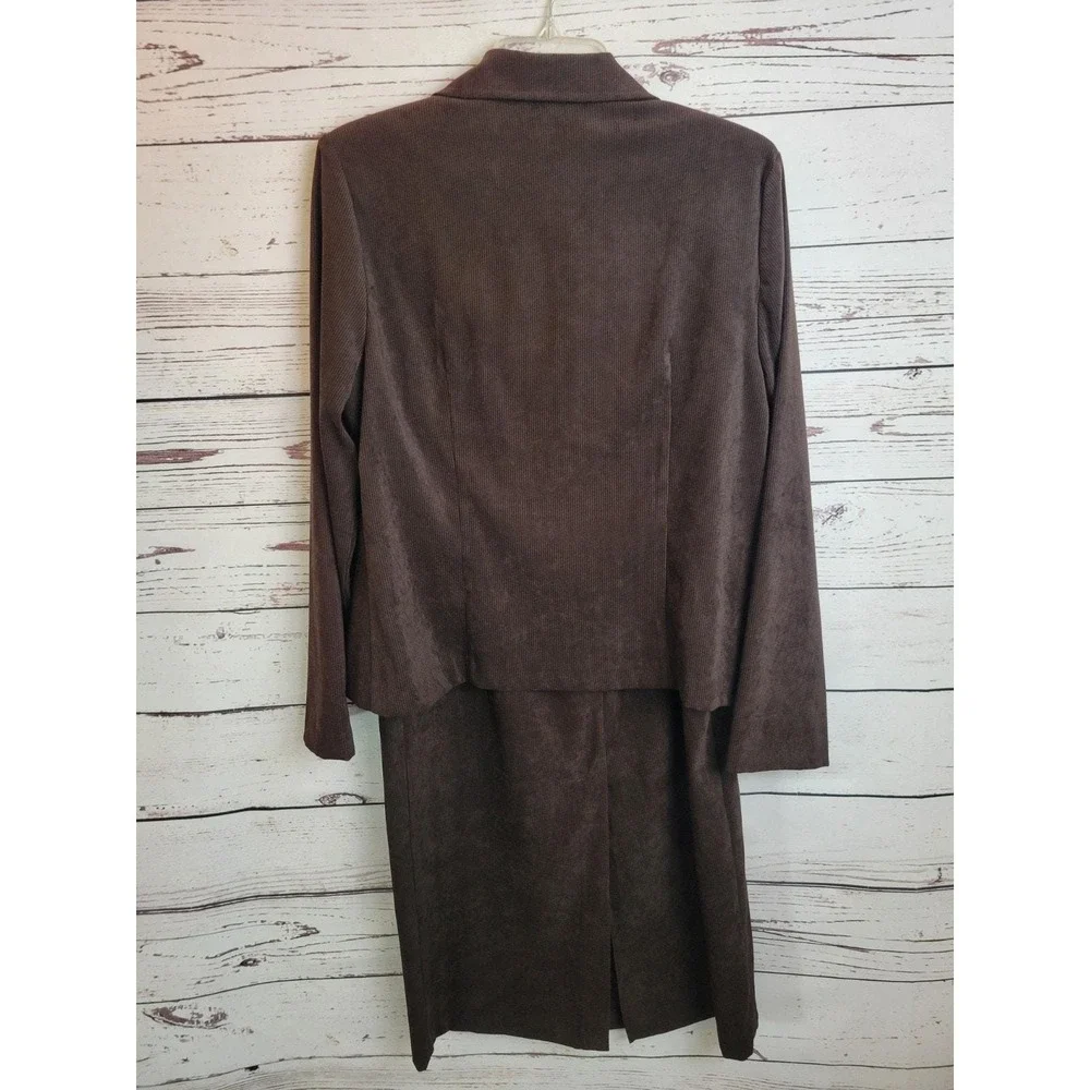 Vtg Nancy Michaels Brown Corduroy Skirt Suit 2pc Dark Academia 90s Womens 12